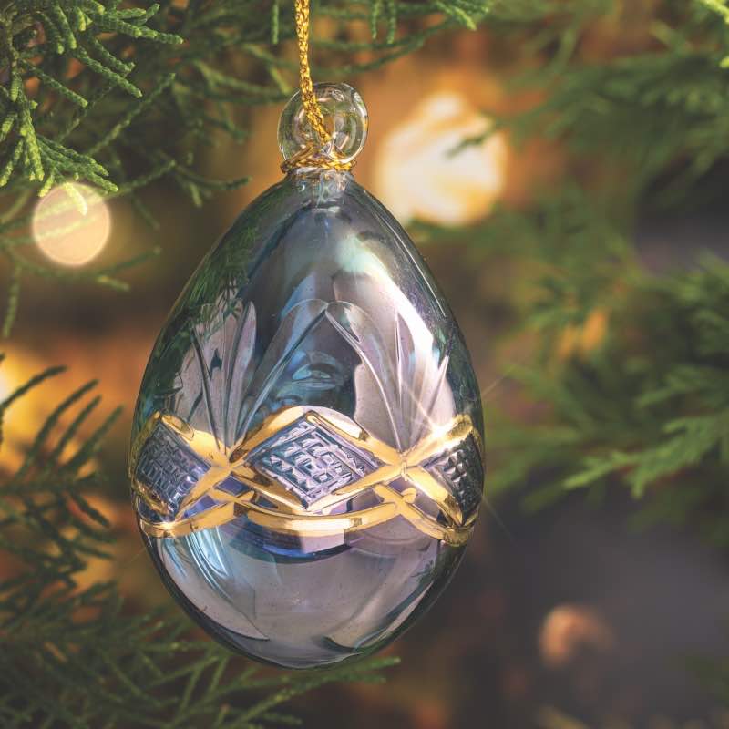 Mini Gold Etched Decorative Egg Ornament--blue